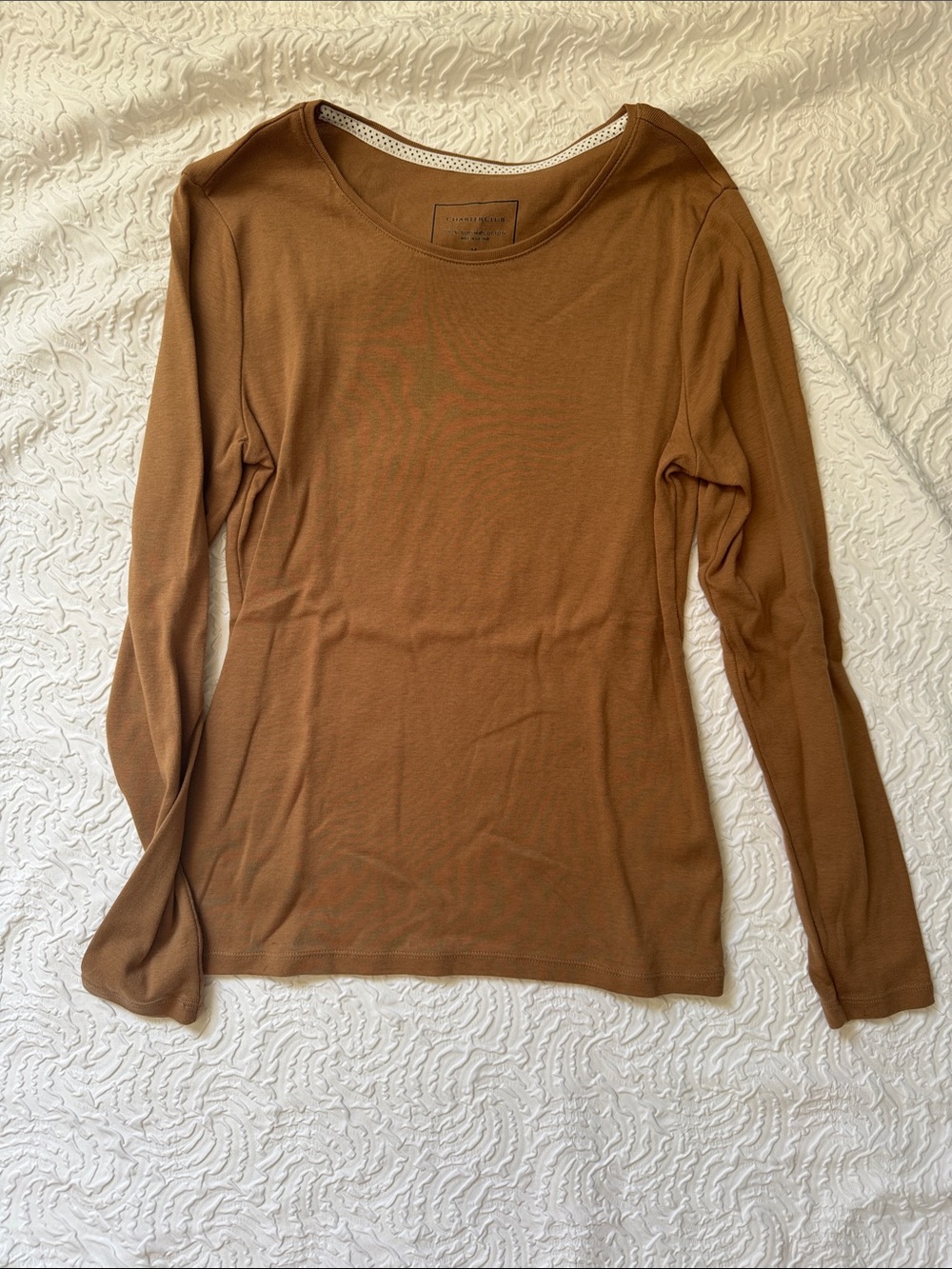 Charter Club Brown Long-Sleeve Crewneck Top